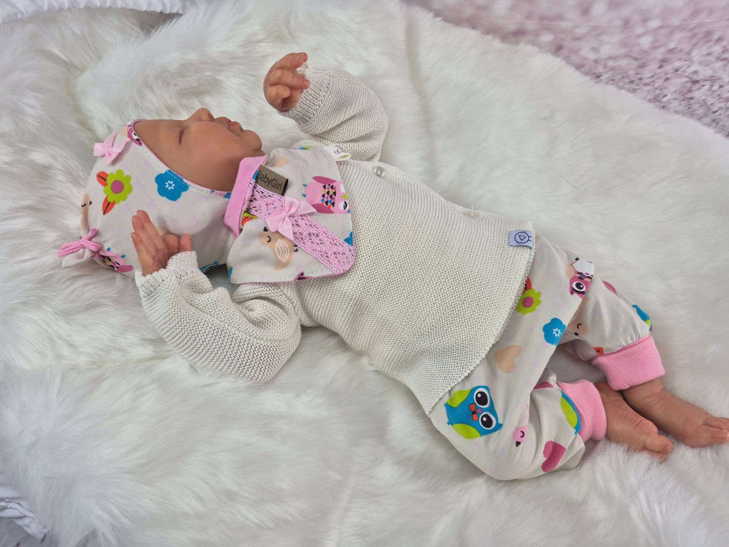 Babyset Eule mit Strick-rosa