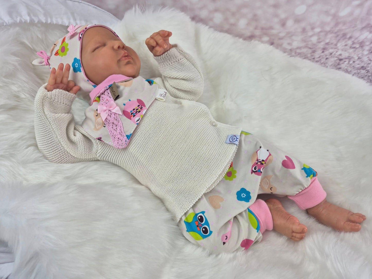 Babyset Eule mit Strick-rosa