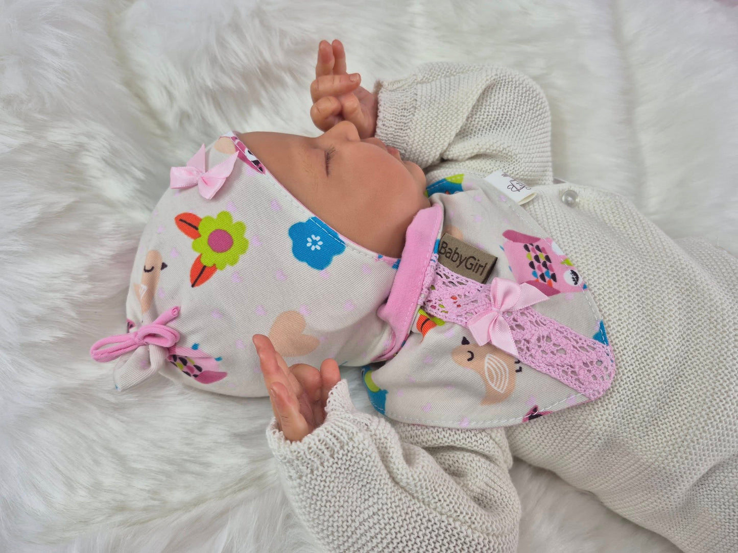 Babyset Eule mit Strick-rosa