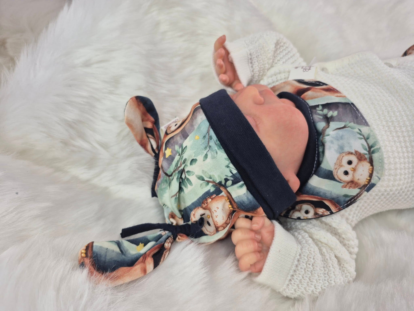 Babyset Eule mit Strick-blau