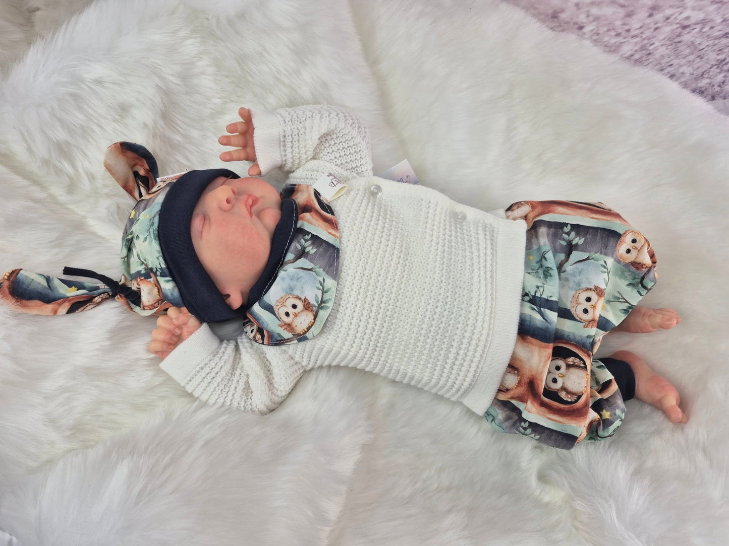 Babyset Eule mit Strick-blau