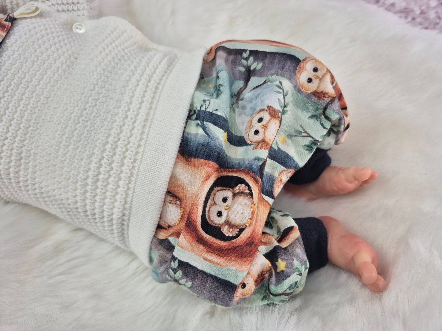 Babyset Eule mit Strick-blau