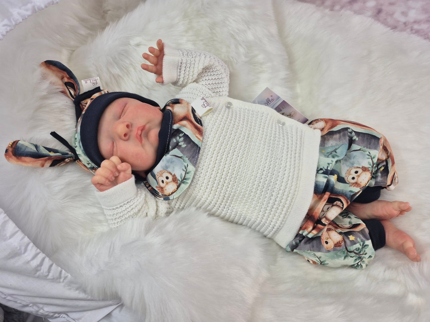 Babyset Eule mit Strick-blau