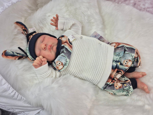 Babyset Eule mit Strick-blau